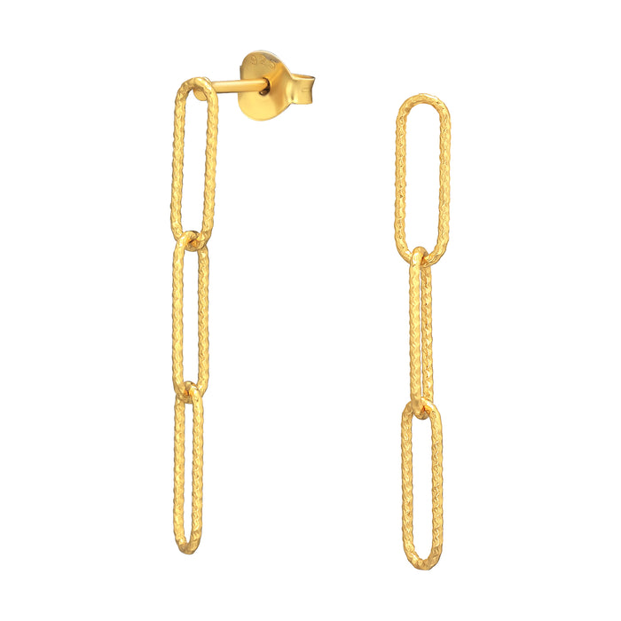 Joy|S - Zilveren paperclip link schakel oorbellen - stud - 3.7 x 30 mm - goudplating