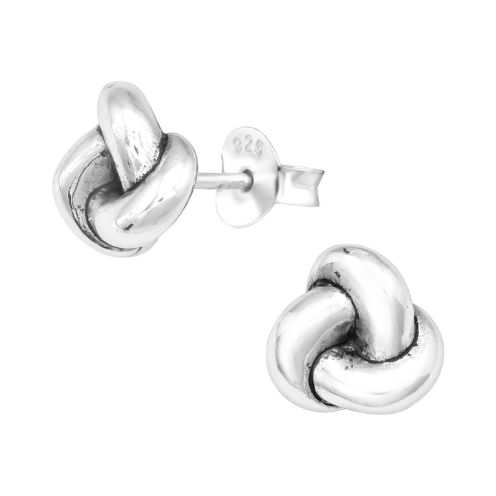 Joy|S - Zilveren knoop oorbellen - 8 mm - knot oorknoppen - geoxideerd