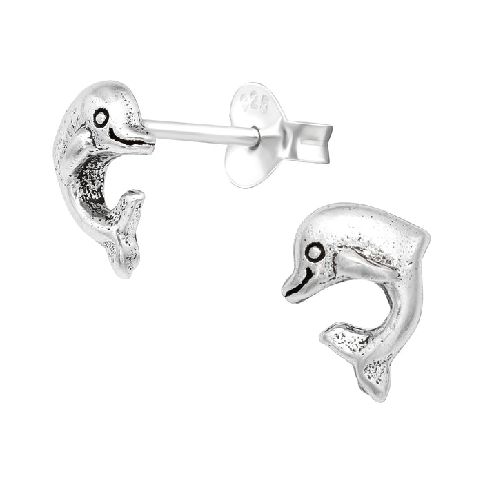 Joy|S - Zilveren dolfijn oorbellen - 7 x 6 mm - geoxideerd - kinderoorbellen