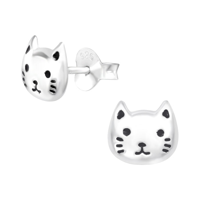 Joy|S - Zilveren kat poes oorbellen - zilver - 7 x 7 mm