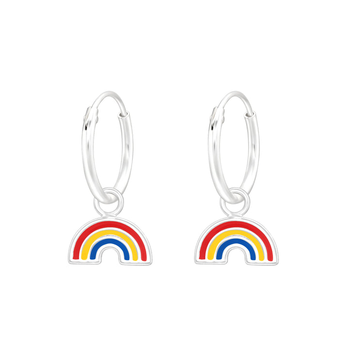 Joy|S - Zilveren regenboog bedel oorbellen - oorringen - multicolor - kinderoorbellen