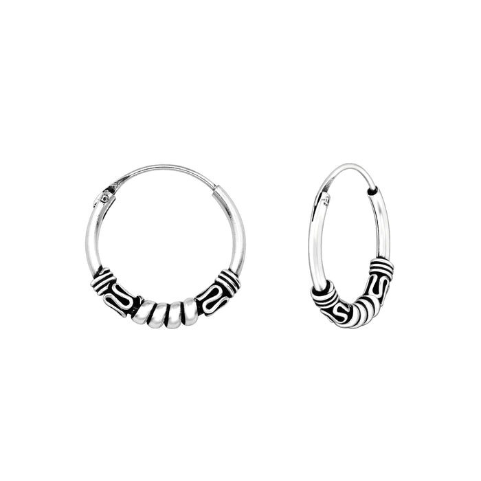 Joy|S - Zilveren Bali oorbellen - 14 mm oorringen - geoxideerd - t26