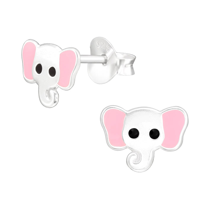 Joy|S - Zilveren olifant oorbellen - 8 x 6 mm - zilver roze - kinderoorbellen