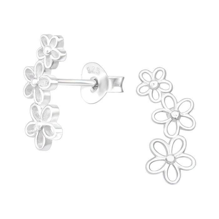 Joy|S - Zilveren bloem oorbellen - 3 bloemen oorknoppen - 6 x 13 mm - bloemetjes