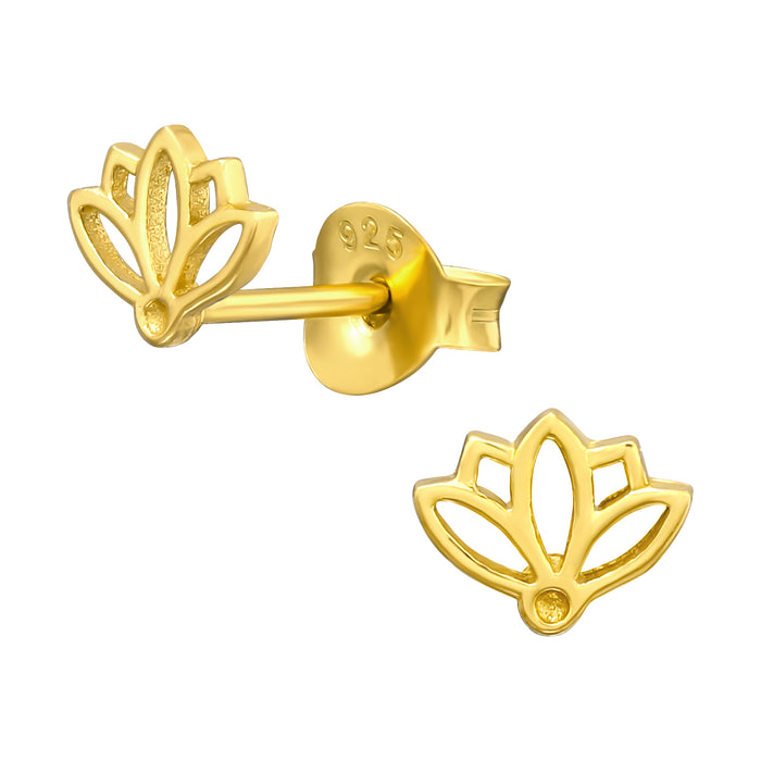 Joy|S - Zilveren lotus bloem oorbellen - 6 x 5 mm - oorknopjes - goudplating