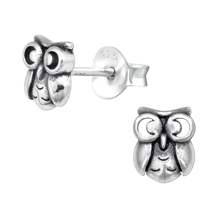 Joy|S - Zilveren uil oorknopjes - 5 x 6 mm - oorbellen - geoxideerd