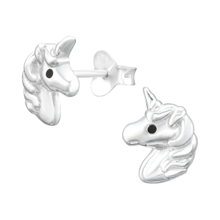 Joy|S - Zilveren eenhoorn oorbellen - 7 x 9 mm - massief - zilver - unicorn oorknoppen - kinderoorbellen