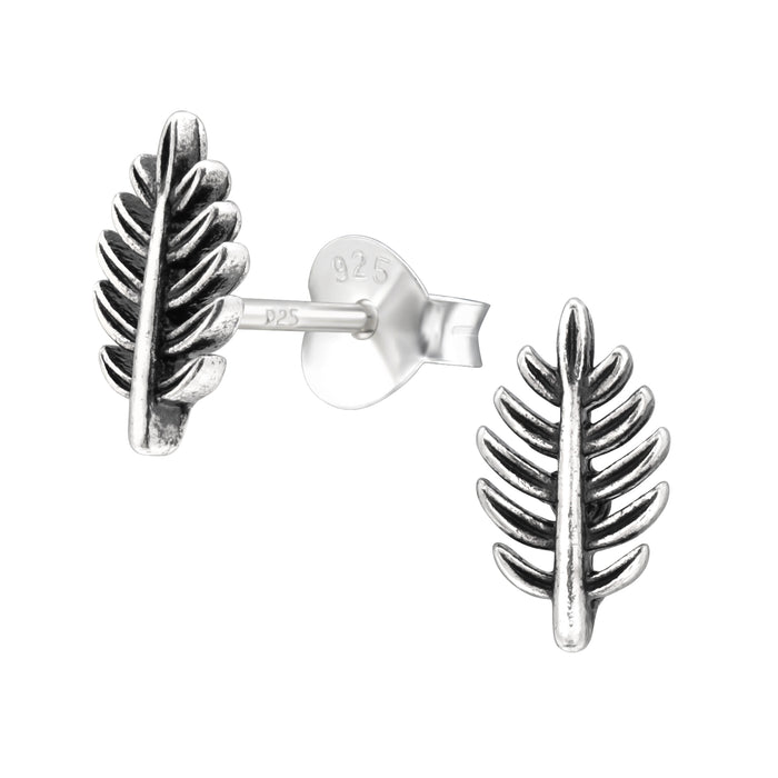 Joy|S - Zilveren blad oorbellen - 5 x 9 mm - massieve oorknoppen - geoxideerd