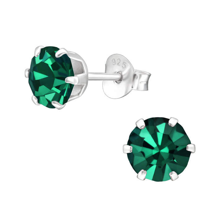 Joy|S - Zilveren oorknoppen - rond 6 mm - kristal emerald groen - oorbellen