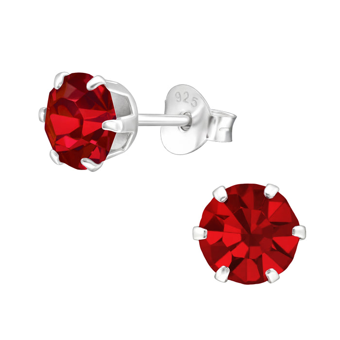 Joy|S - Zilveren oorknoppen - rond 6 mm - rood kristal - oorbellen