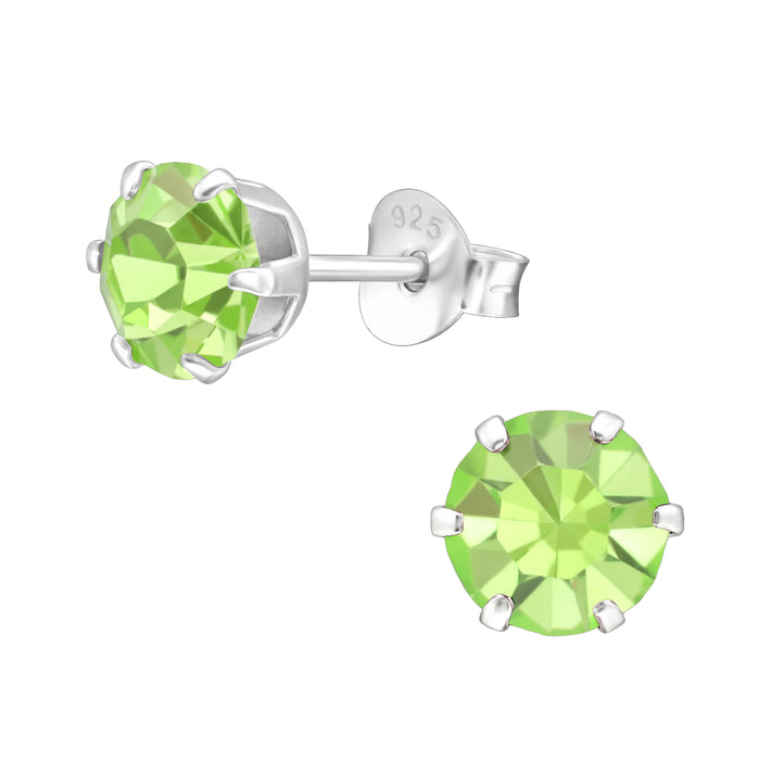 Joy|S - Zilveren oorknoppen - rond 6 mm - peridot groen kristal - oorbellen