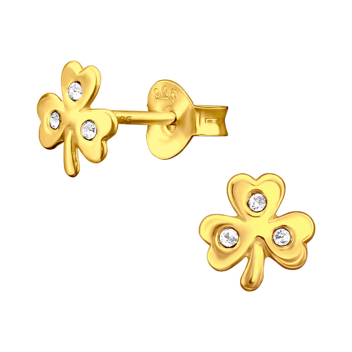 Joy|S - Zilveren klaver oorbellen - 6 x 7 mm - kinderoorbellen met kristalletjes - goudplating