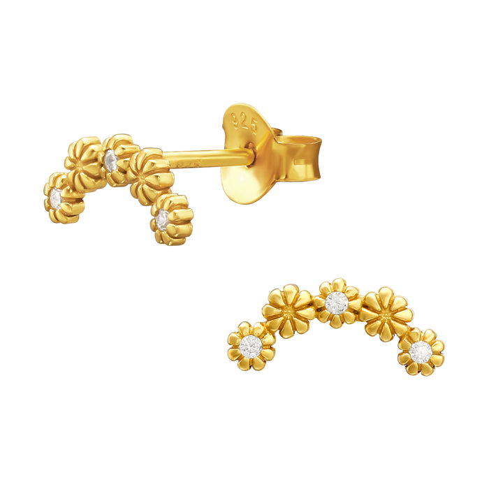 Joy|S - Zilveren bloem oorbellen - 10 mm - 5 bloemen - zirkonia - goudplating