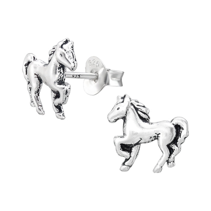 Joy|S - Zilveren paard oorbellen - 10 mm x 9.5 mm - geoxideerd - kinderoorbellen
