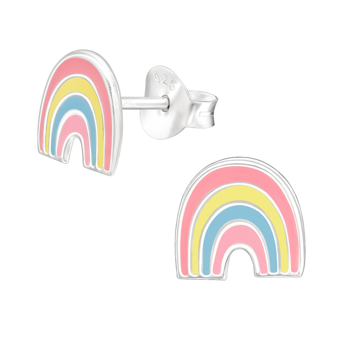 Joy|S - Zilveren regenboog oorbellen - pastel - voor kinderen