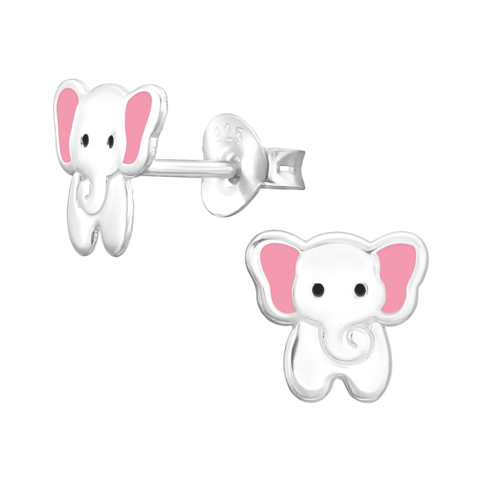 Joy|S - Zilveren olifant oorbellen - zilver met roze oortjes - 8.5 x 7.5 mm