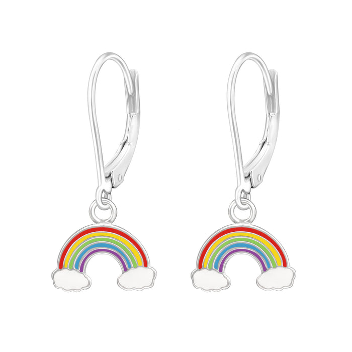 Joy|S - Zilveren regenboog bedel oorbellen - leverback sluiting - kinderoorbellen