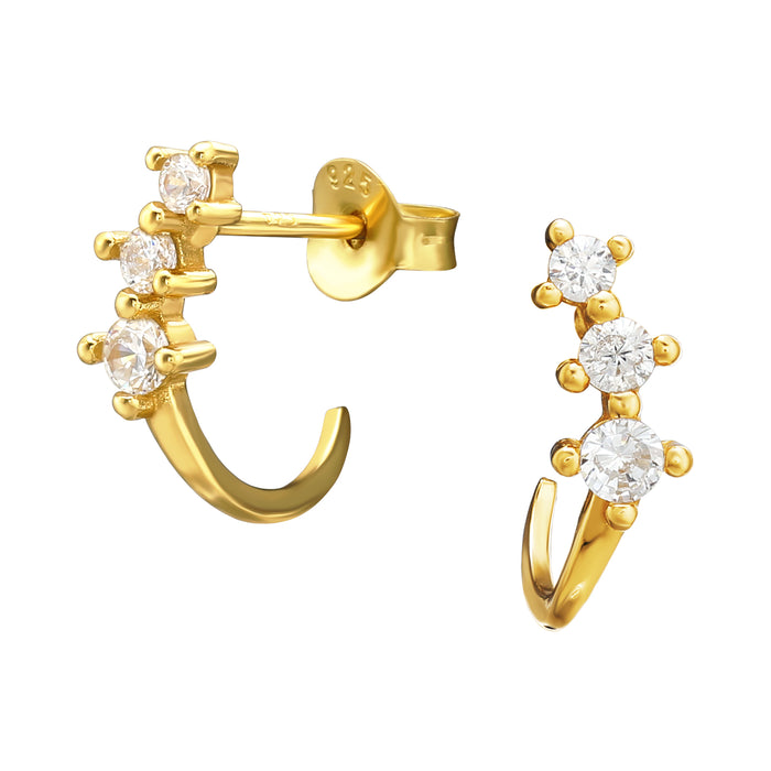 Joy|S - Zilveren fantasie oorringen stud - zirkonia - 13 mm / 3 mm - licht gebogen - goudplating