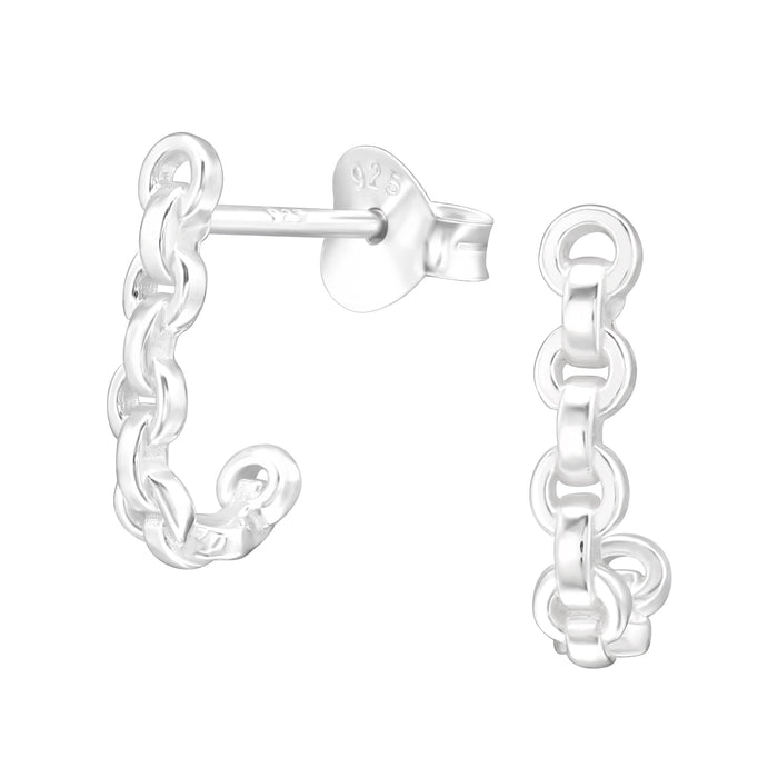 Joy|S - Zilveren oorringen stud - 2.5 x 12 mm - schakel jasseron chain - oorbellen