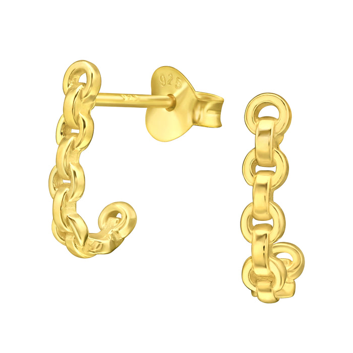 Joy|S - Zilveren oorringen stud - 2.5 x 12 mm - schakel jasseron chain - oorbellen - goudplating