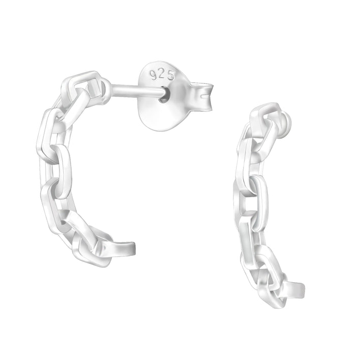 Joy|S - Zilveren oorringen stud - 2 x 12 mm - schakel paperclip chain - oorbellen