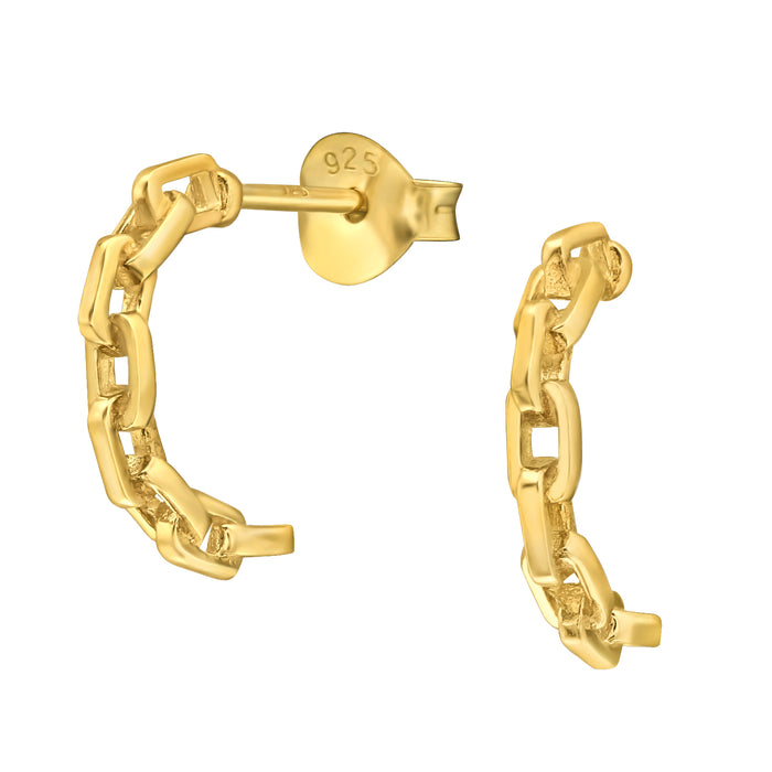 Joy|S - Zilveren oorringen stud - 2 x 12 mm - schakel paperclip chain - oorbellen - goudplating