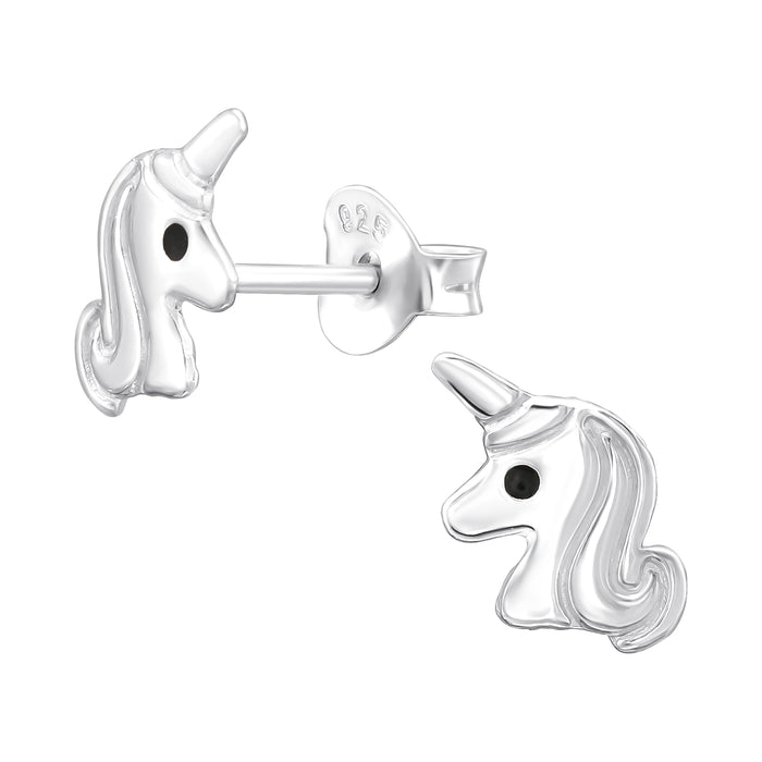 Joy|S - Zilveren eenhoorn oorbellen - 6 x 7 mm - unicorn oorknoppen - kinderoorbellen