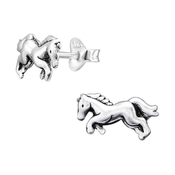 Joy|S - Zilveren paard oorbellen - 12 x 6 mm - geoxideerd - sd22