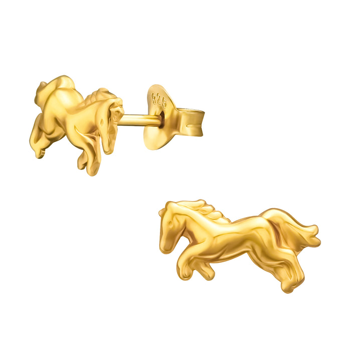 Joy|S - Zilveren paard oorbellen - 12 x 6 mm - oorknoppen - goudplating - kinderoorbellen