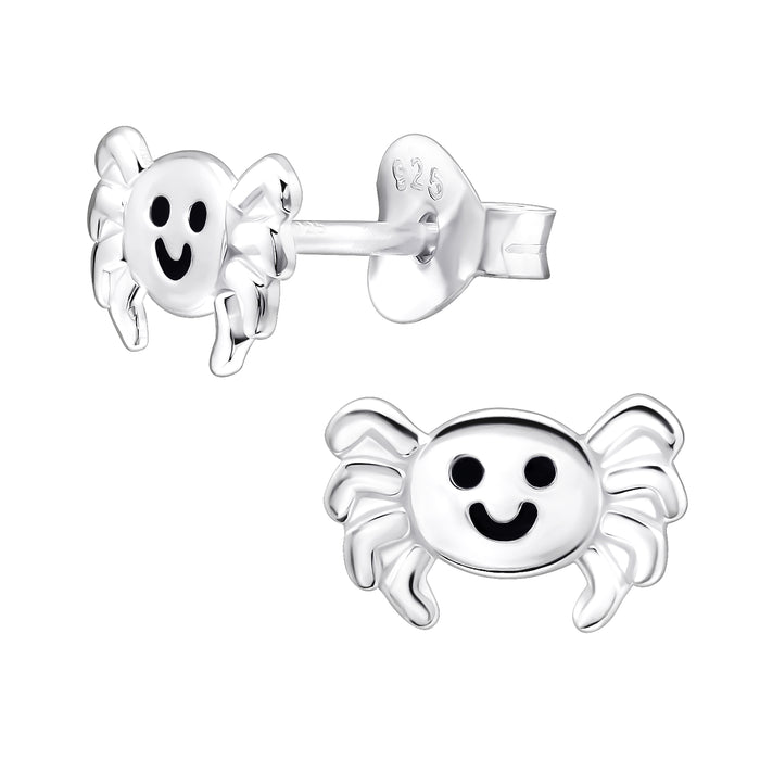 Joy|S - Zilveren spin oorbellen - 8 x 5 mm - zilver met zwarte accentjes - kinderoorbellen - halloween - sterling zilver 925