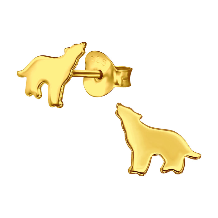 Joy|S - Zilveren wolf oorbellen - 9 x 7 mm - egaal gepolijst - goudplating