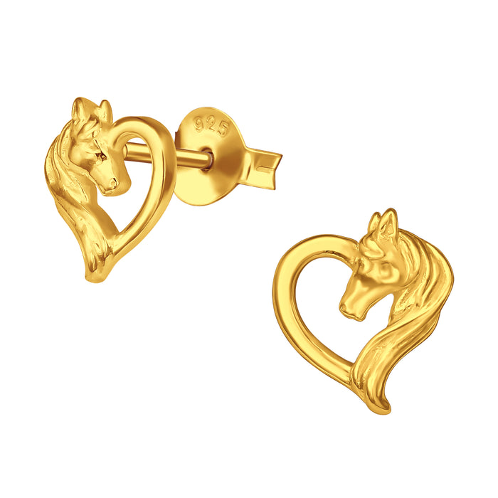 Joy|S - Zilveren paard hart oorbellen - 8 x 9 mm - goudplating