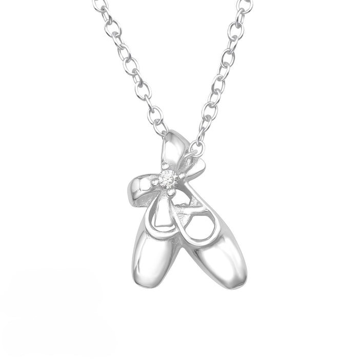 Joy|S - Zilveren ballerina schoentjes hanger met ketting - zirkonia - ketting 39 cm (verstelbaar 36 cm of 39 cm)