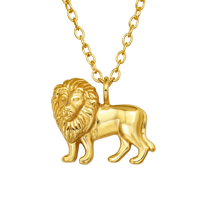 Joy|S - Zilveren leeuw hanger met ketting 45 cm - goudplating / goldplated