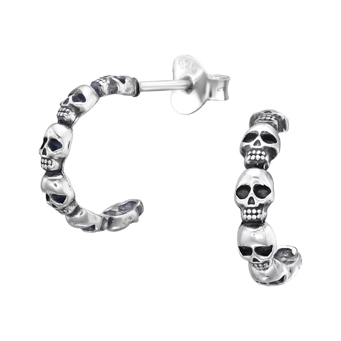 Joy|S - Zilveren skull oorbellen - doodskop oorringen - 12 mm - dikte: 3 mm - geoxideerd - stud