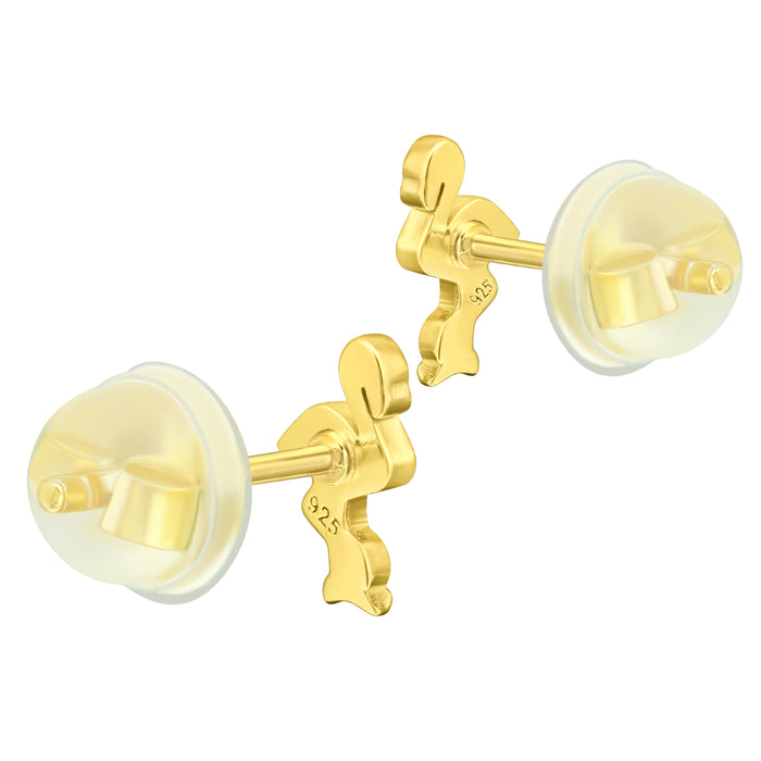 Joy|S - Zilveren flamingo vogel oorbellen - roze kristal - 5 x 8 mm - goudplating - kinderoorbellen met siliconen vlinder sluiting