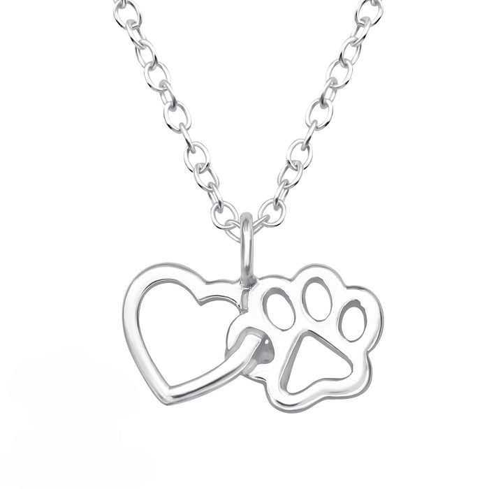 Joy|S - Zilveren hartje met dierenpoot hanger - inclusief ketting 39 cm met extra oogje op 36 cm - kat hond poot afdruk - voor kinderen