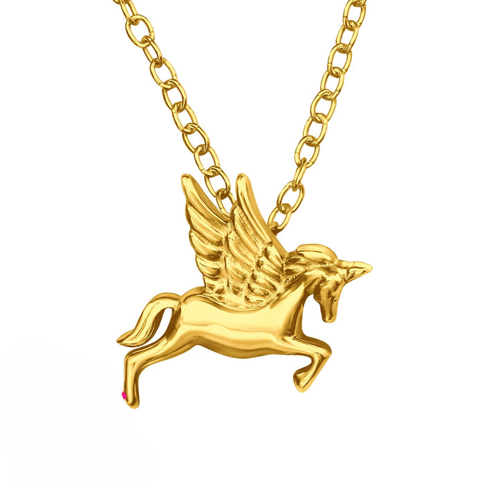 Joy|S - Zilveren eenhoorn hanger met ketting 39 cm (extra oogje op 36 cm) - unicorn - goudplating / goldplated - voor kinderen