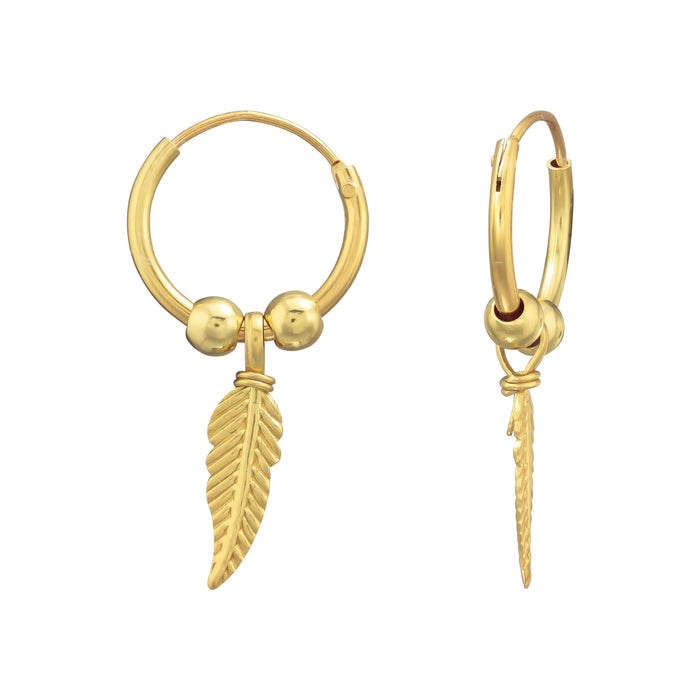 Joy|S - Zilveren veer bedel oorbellen - oorringen - met kraaltjes - goudplating