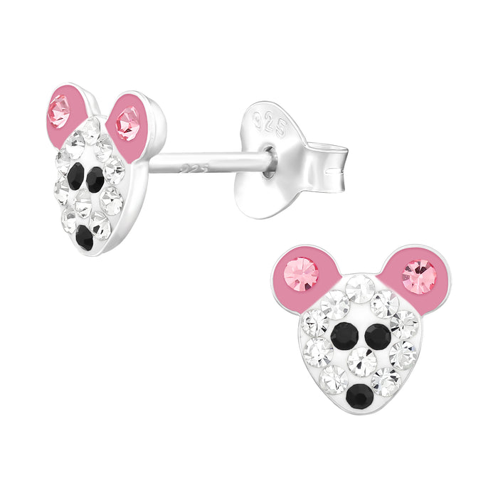 Joy|S - Zilveren muis oorbellen - 7 mm - roze oortjes - kristal - kinderoorbellen