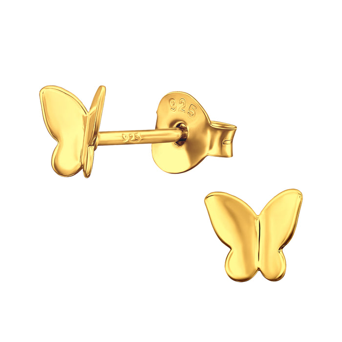 Joy|S - Zilveren vlinder oorbellen - 5.4 x 5 mm - fladderend vlindertje oorknoppen - kinderoorbellen - goudplating
