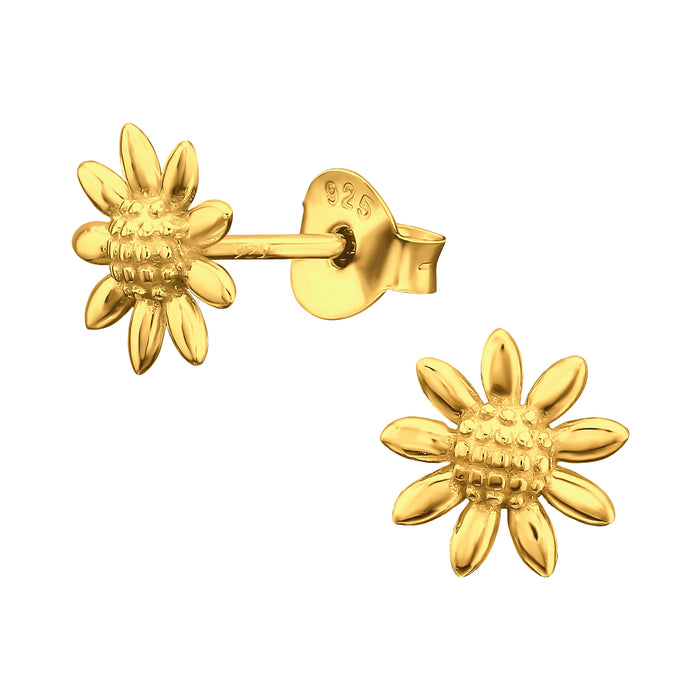 Joy|S - Zilveren bloem oorbellen - 7.5 mm - zonnebloem - goudplating / goldplated
