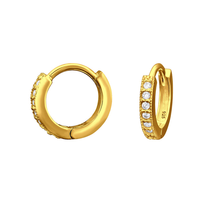 Joy|S - Zilveren oorringen - klap scharnier - zirkonia - 12 mm / 2.5 mm - goudplating / goldplated