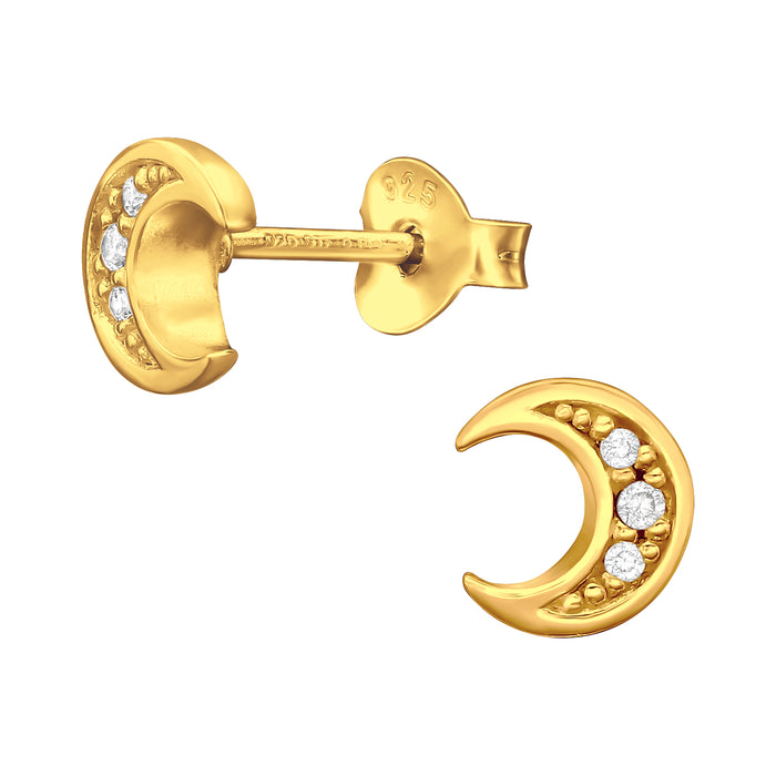 Joy|S - Zilveren maan oorbellen - 7 mm - zirkonia - goudplating