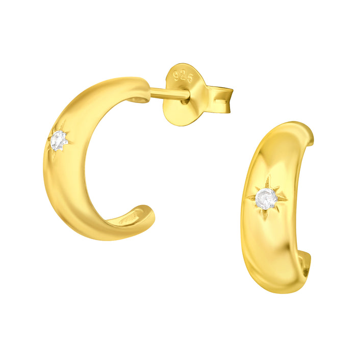 Joy|S - Zilveren oorringen stud - 13 mm / 4.5 mm - zirkonia - goudplating / goldplated