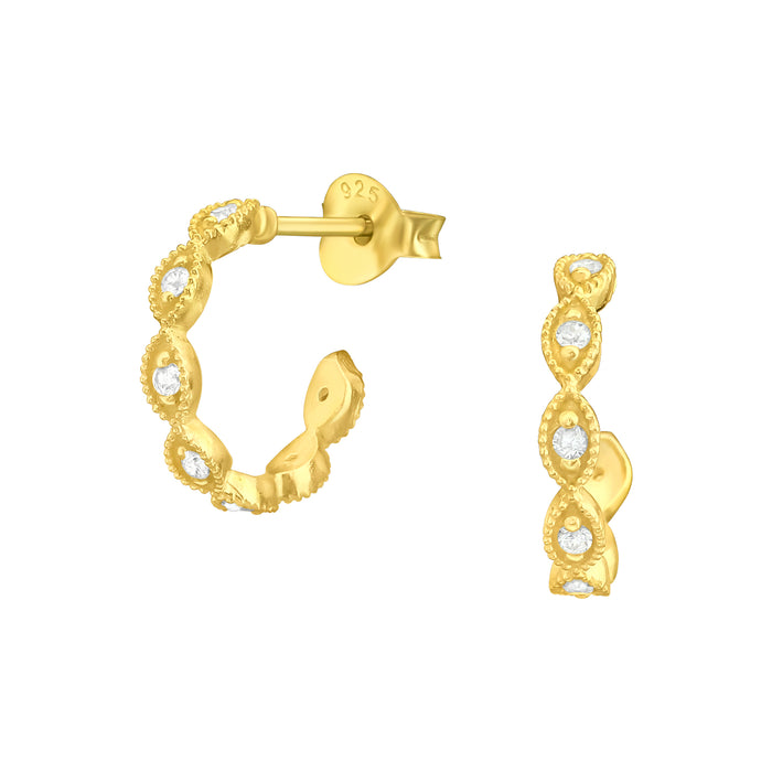 Joy|S - Zilveren oorringen stud - 14 mm / 2.5 mm - marquise ovaaltjes - zirkonia - oorbellen - goudplating