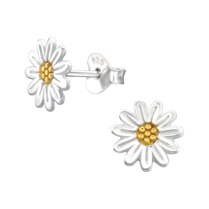 Joy|S - Zilveren bloem oorbellen - 8 mm - zonnebloem - zilver met goudplating