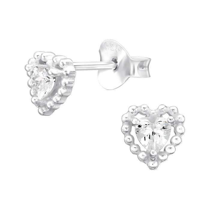 Joy|S - Zilveren hartje oorbellen - 6 mm - zirkonia - bolletjes randje - kinderoorbellen