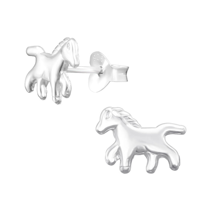 Joy|S - Zilveren pony paard oorbellen - 10 x 7.5 mm - kinderoorbellen