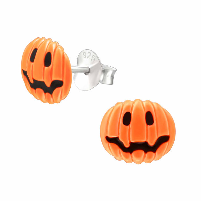 Joy|S - Zilveren halloween oorbellen - pompoen - 8.3 x 7.2 mm - kinderoorbellen